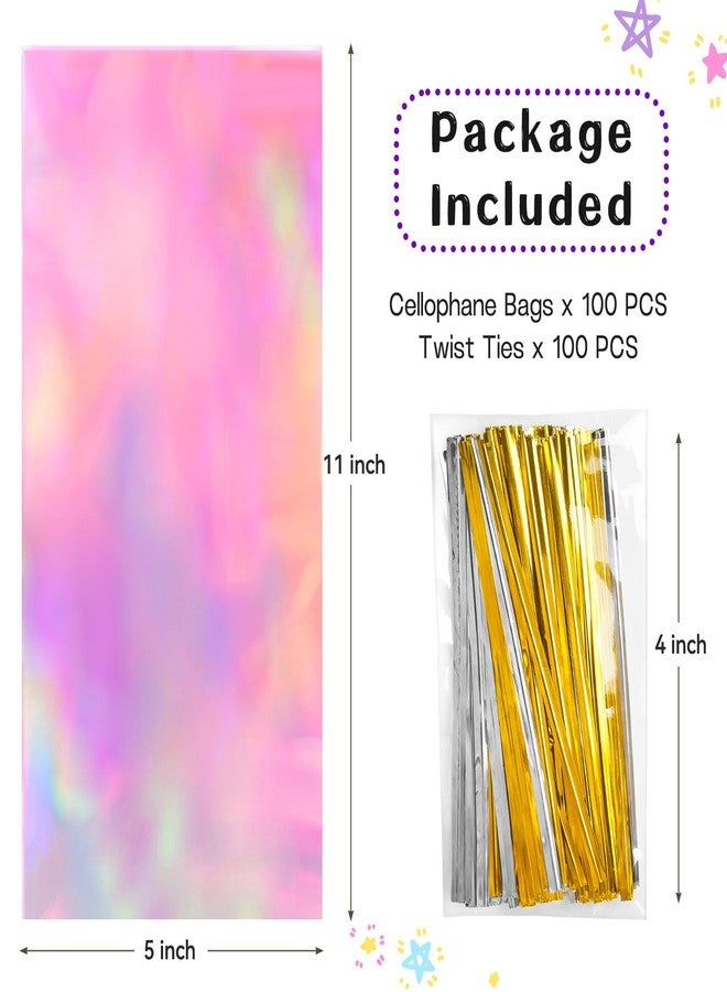 Ohuimrt Iridescent Cellophane Treat Bags, 5x11 Inches, 100 PCS - Image 2