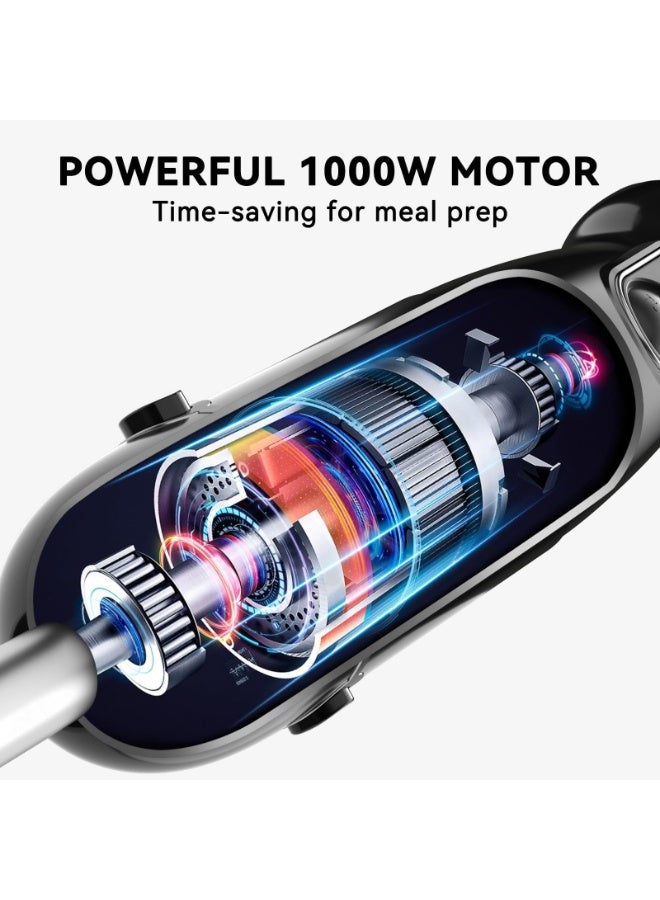 XICEN Electric Hand Blender 1000W, 5 in 1 Hand Mixer Stick, BPA-Free 12 Speed Handheld Blender 304 Stainless, Include Mixing Beaker, Chopper, Whisk, Milk Frother,  for Soup, Smoothies, Baby Food, Sauce - Image 5