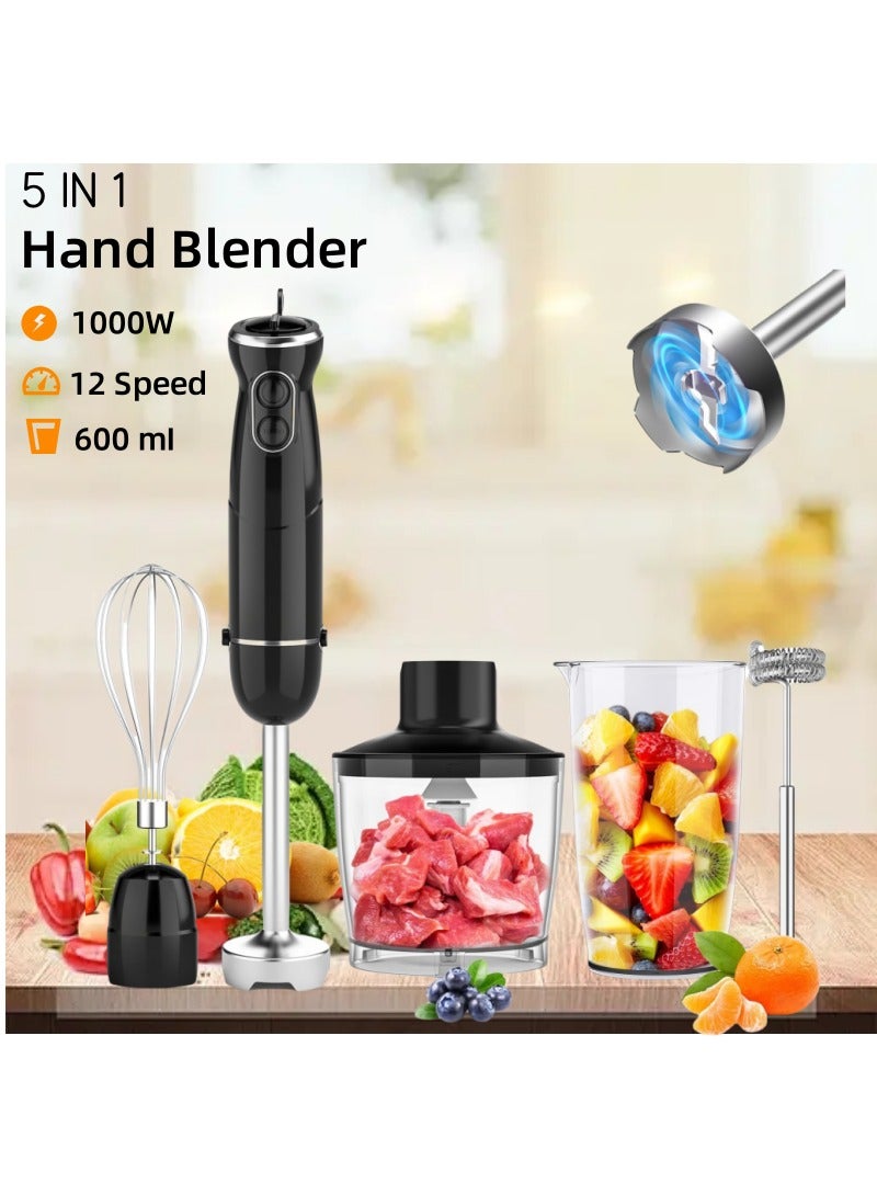 XICEN Electric Hand Blender 1000W, 5 in 1 Hand Mixer Stick, BPA-Free 12 Speed Handheld Blender 304 Stainless, Include Mixing Beaker, Chopper, Whisk, Milk Frother,  for Soup, Smoothies, Baby Food, Sauce - Image 2