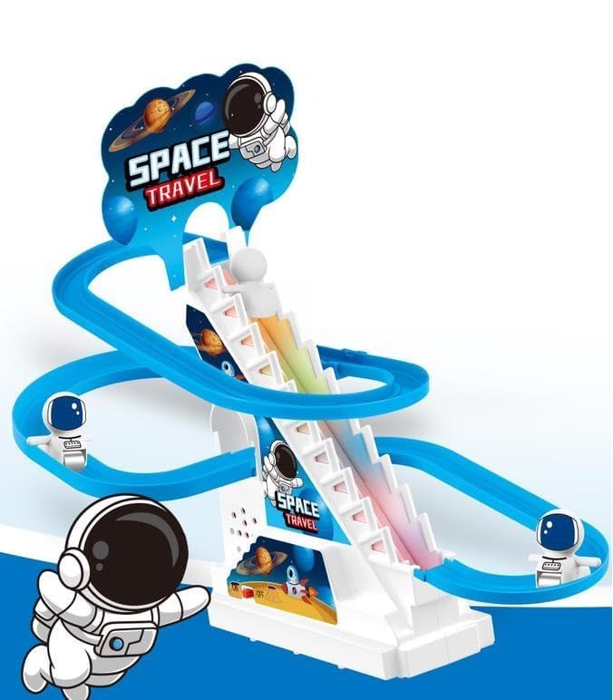 WireScorts Space Travel Music Track Toy with Climbing Stairs, Flashing Lights & Music I Battery Operated Slide Toy for Kids 3+ Years I Fun Spiral Track Playset for Boys & Girls - Image 1