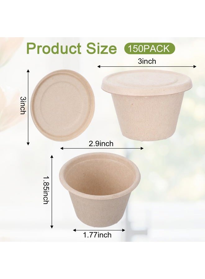 Tolare 150 Pcs 4 Oz Bagasse Fiber Condiment Cups with Lids - Image 2