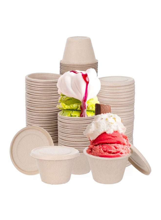 Tolare 150 Pcs 4 Oz Bagasse Fiber Condiment Cups with Lids - Image 1