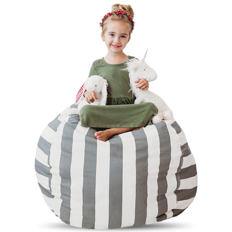 Creative QT Stuff n Sit Extra Large 38 Stuffed Animal Bean Bag Storage Cover for Toys Giant Bean Bag Chair for Plush Toddler  Kids Bedroom Organizer GreyWhite Striped