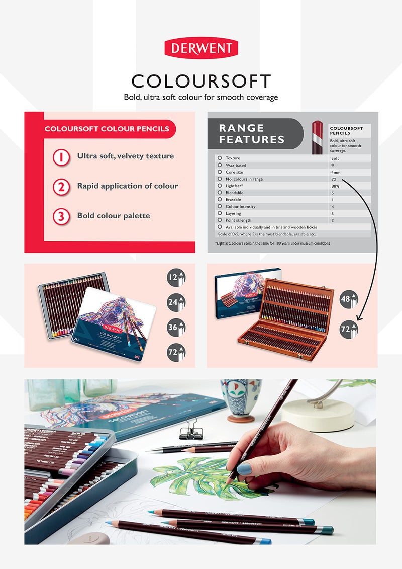 Derwent Colour Collection Sampler Kit of Coloursoft, Studio & Metallic with Accessories for Colouring and Drawing, Professional Quality - 700212 (Set of 20) - Image 5