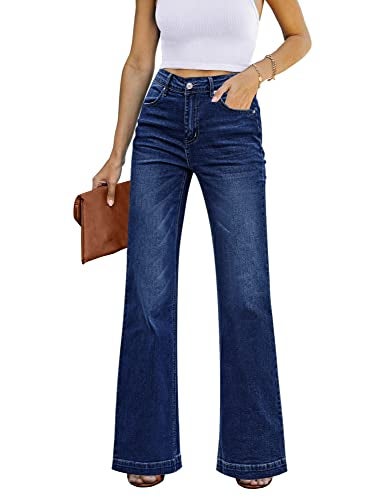 GRAPENT Women's Stretchy Resort Wear Western Wear Hippie Cowgirl Flare Pants Deep Blue Size 16 18 - Image 1
