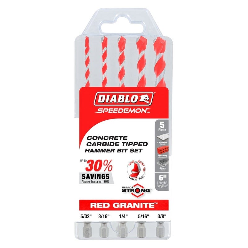 Diablo مجموعة مثقاب مطرقة من كربيد الجرانيت الأحمر SPEEDemon مكونة من 5 قطع - للخرسانة، البناء والحجر - DMARG1220-S5 - Image 2