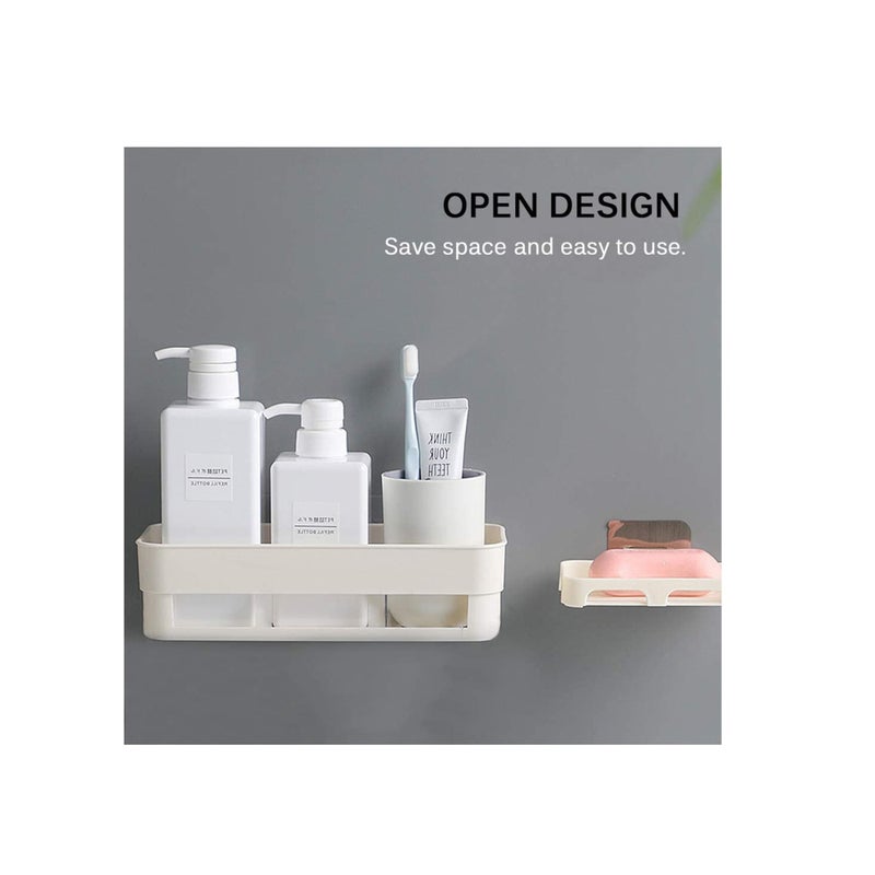 SOLARAE Self Adhesive Bathroom Shelf, Wall Mounted Storage Organizer, No Drilling Shower Caddy, Kitchen Storage Basket, Rack Shelves for Bathroom Kitchen 2 Pcs White Green - Image 2