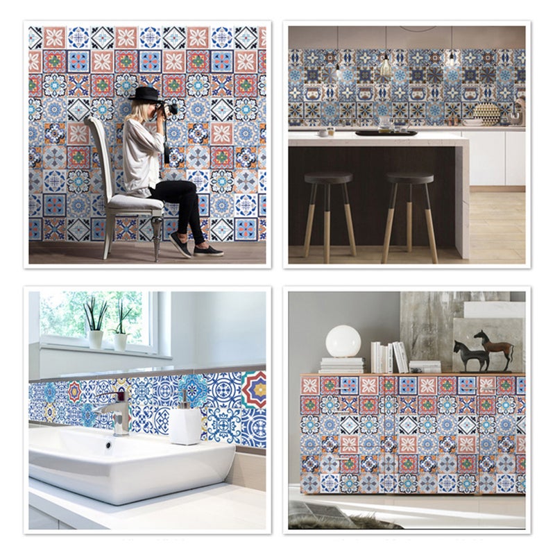 1PC Self Adhesive Retro Tile Stickers Waterproof PVC Removable Wall Stickers Decals DIY Wallpapers for Kitchen Bathroom Home Tidy Protection - Image 4
