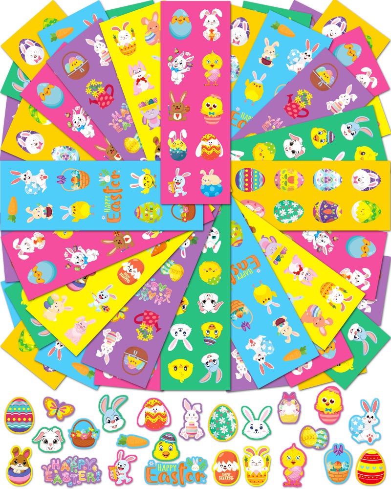 Oomloid 1260 PCS Easter Stickers for Kids, 100 Sheets Egg Decorating Fillers Bunny Stickers, Party Favors Activities Crafts Gifts Toddlers Easter Basket Stuffers for Kids Boys Girls Goodie Bags - Image 1