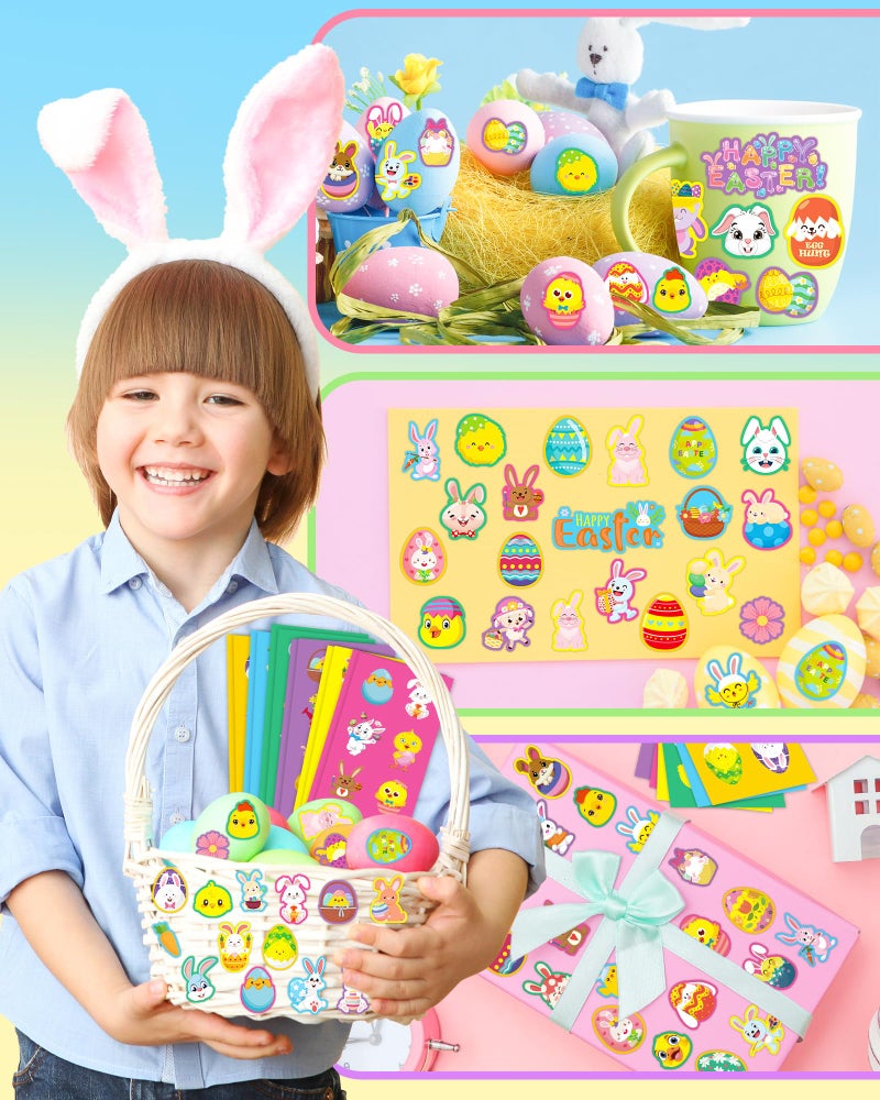Oomloid 1260 PCS Easter Stickers for Kids, 100 Sheets Egg Decorating Fillers Bunny Stickers, Party Favors Activities Crafts Gifts Toddlers Easter Basket Stuffers for Kids Boys Girls Goodie Bags - Image 3