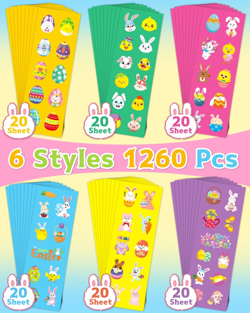 Oomloid 1260 PCS Easter Stickers for Kids, 100 Sheets Egg Decorating Fillers Bunny Stickers, Party Favors Activities Crafts Gifts Toddlers Easter Basket Stuffers for Kids Boys Girls Goodie Bags - Image 4