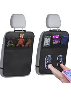 2Pack Car Kick Mats, seat Back Kick mats, Waterproof Anti-slip Back Seat Cover for Children, Easy Clean&Organizer, Universal for Most Cars, Trucks, SUV(With 3 Organizers Pockets, Black)