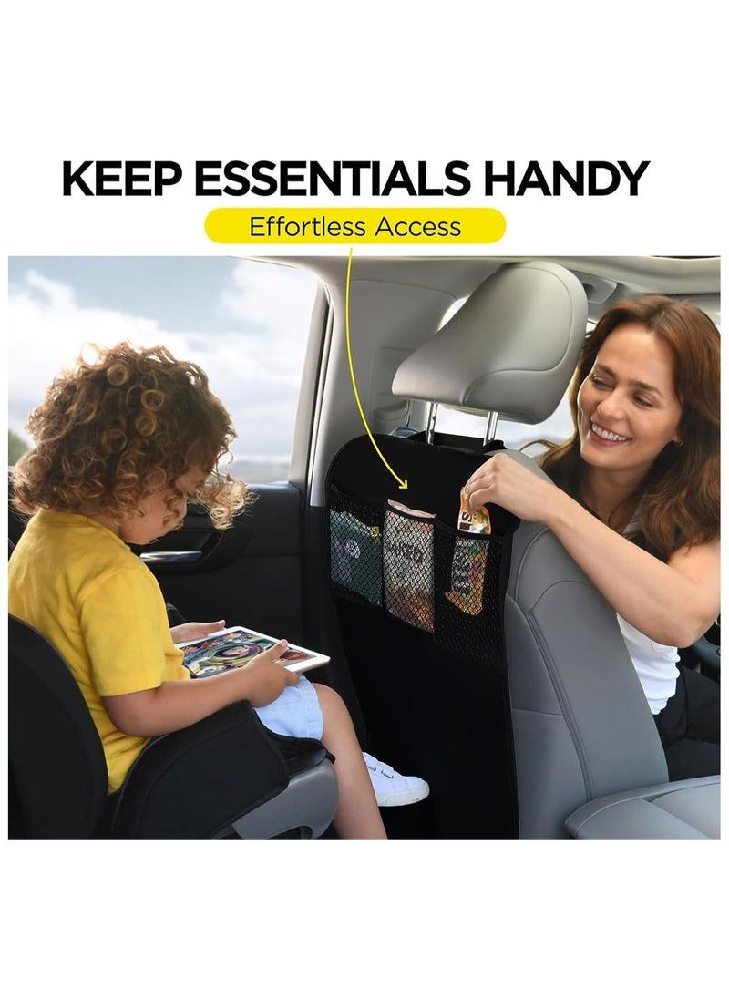 Generic - 2Pack Car Kick Mats, seat Back Kick mats, Waterproof Anti-slip Back Seat Cover for Children, Easy Clean&Organizer, Universal for Most Cars, Trucks, SUV(With 3 Organizers Pockets, Black) - Image 1