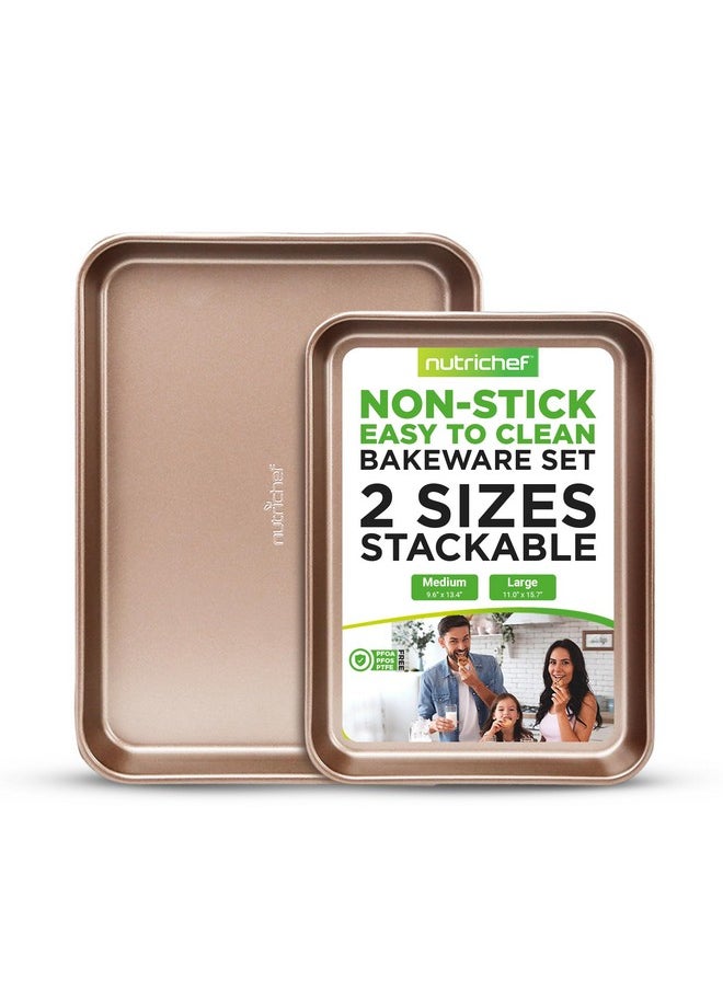 NutriChef - NutriChef 2-Piece Premium Nonstick Cookie Sheets for Baking - Slick Carbon Steel Baking Sheet Set w/ Raised Edges for Roasting, Baking, & More - 15" x 11" & 13" x 9" - PTFE, PFOA, PFOS Free - Image 1