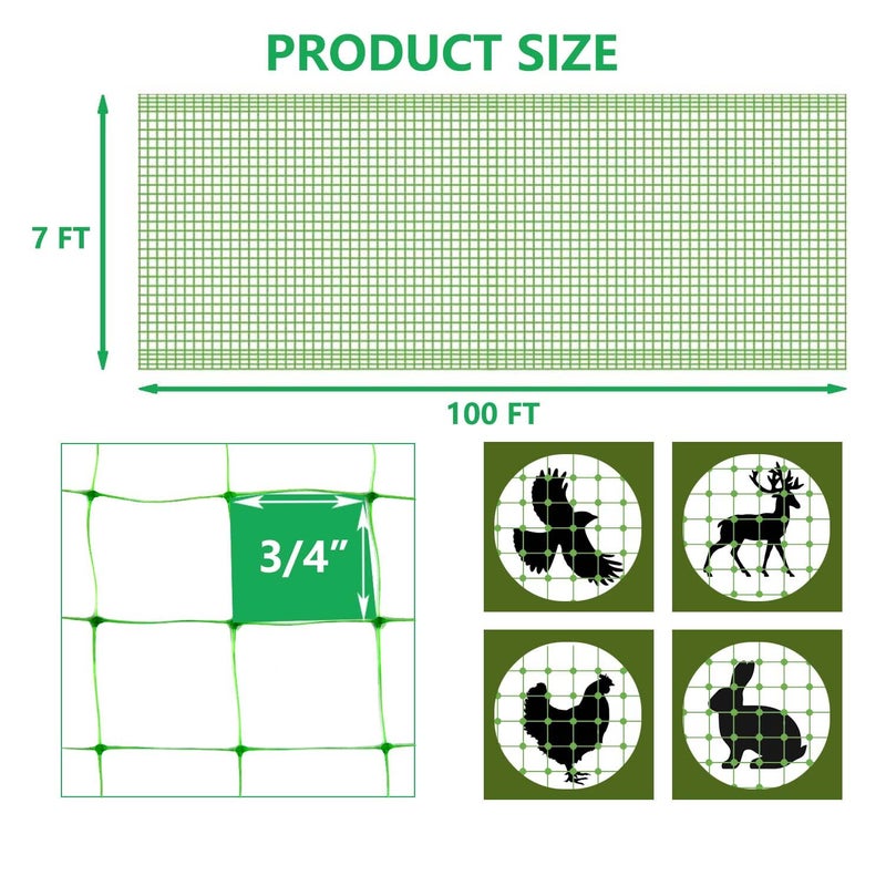 UWIOFF Garden Netting, 7 x 100 FT Bird Netting for Garden Protection, Green Deer Netting for Plants Fruit Trees Vegetables from Birds, Squirrels, Other Animals - Image 5