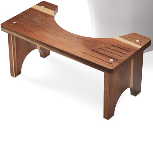 Danfoxer Acacia Wood Toilet Stool Squat for Adults 7 Inches,Wooden Poop Stool for Bathroom,Potty Step Stool with Non-Slip Strip - Image 1