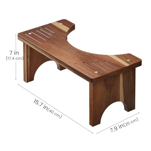 Danfoxer Acacia Wood Toilet Stool Squat for Adults 7 Inches,Wooden Poop Stool for Bathroom,Potty Step Stool with Non-Slip Strip - Image 2