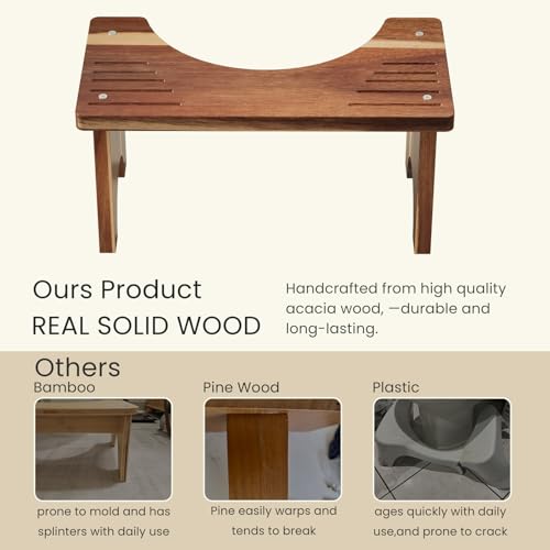 Danfoxer Acacia Wood Toilet Stool Squat for Adults 7 Inches,Wooden Poop Stool for Bathroom,Potty Step Stool with Non-Slip Strip - Image 3