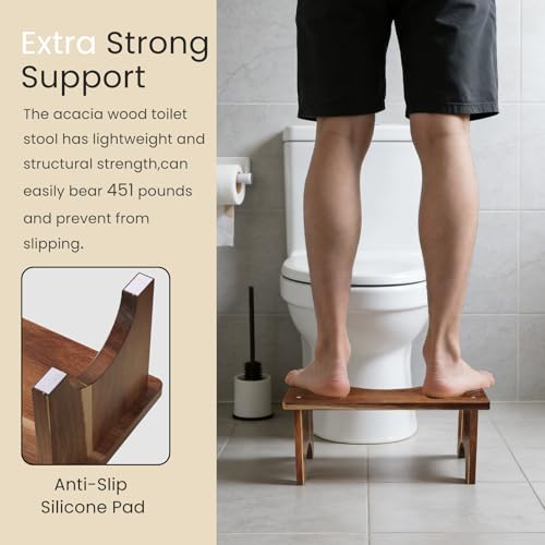 Danfoxer Acacia Wood Toilet Stool Squat for Adults 7 Inches,Wooden Poop Stool for Bathroom,Potty Step Stool with Non-Slip Strip - Image 4