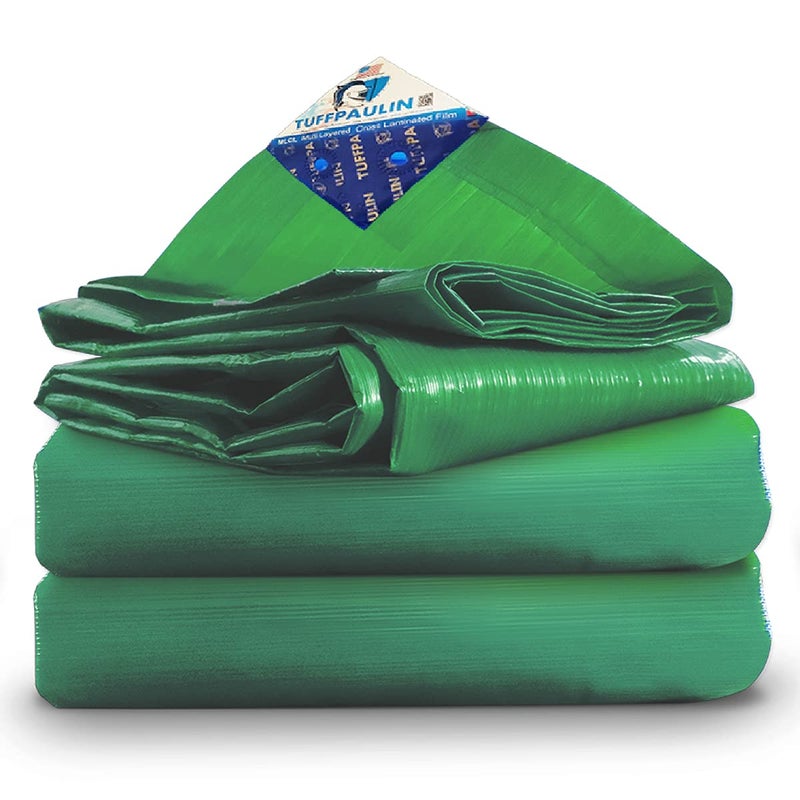 TUFFPAULIN TUFFPAULIN 15FT X 15FT 120 GSM Green Extra Strong Virgin Tarpaulin Tirpal Tadpatri Tharpai Thadika Mulching Sheet UV Resistant Eyelets 100 Waterproof 6 Layer 3D Rib Technology  - Image 1