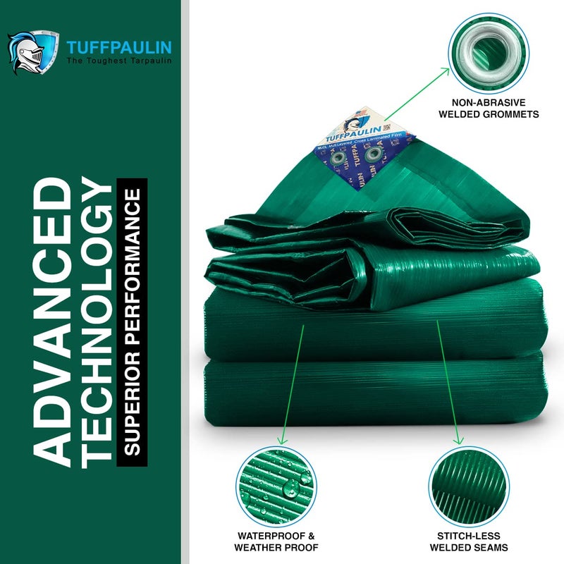 TUFFPAULIN TUFFPAULIN 15FT X 15FT 120 GSM Green Extra Strong Virgin Tarpaulin Tirpal Tadpatri Tharpai Thadika Mulching Sheet UV Resistant Eyelets 100 Waterproof 6 Layer 3D Rib Technology  - Image 4