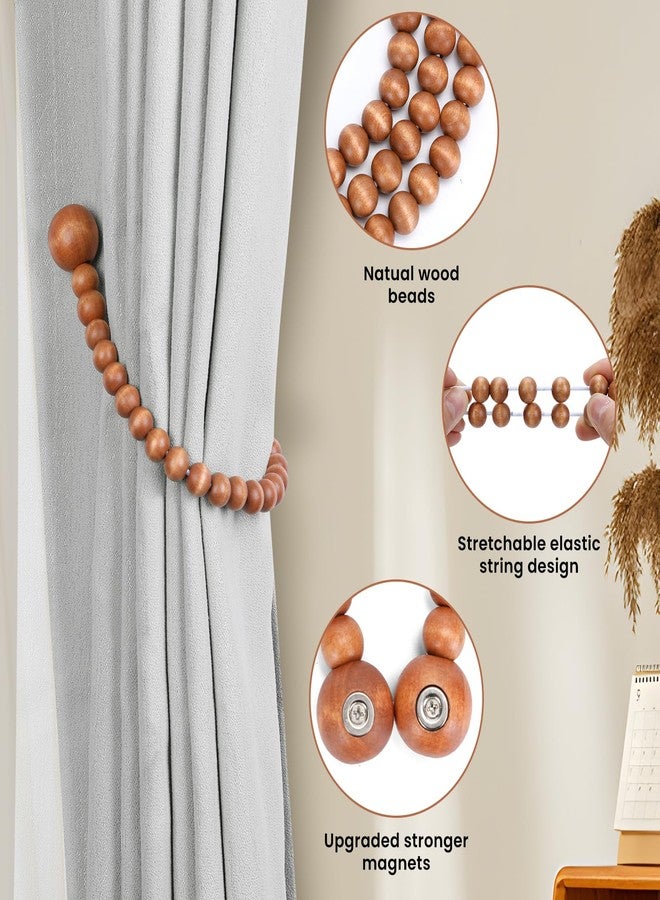 KLOGTSIND Magnetic Curtain Tiebacks, Curtain Tie Backs for Curtains 4 Pack, Wood Bead Curtain Tiebacks, Curtain Holders for Boho Bedroom Decor, Baby Nursery Decor, Farmhouse Decor - Image 5