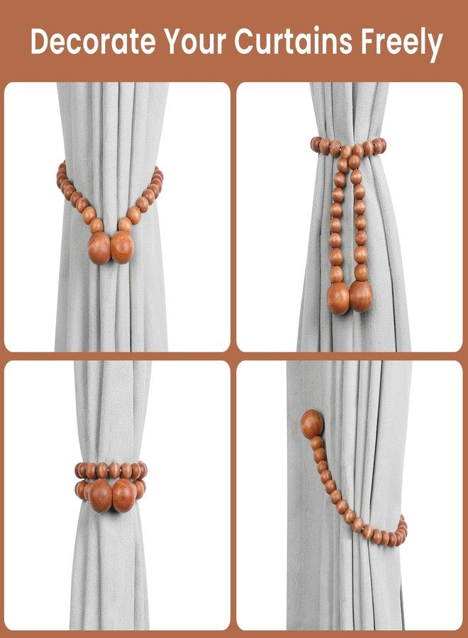 KLOGTSIND Magnetic Curtain Tiebacks, Curtain Tie Backs for Curtains 4 Pack, Wood Bead Curtain Tiebacks, Curtain Holders for Boho Bedroom Decor, Baby Nursery Decor, Farmhouse Decor - Image 4