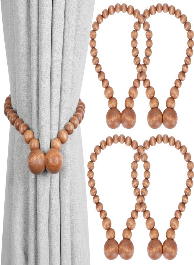 KLOGTSIND Magnetic Curtain Tiebacks, Curtain Tie Backs for Curtains 4 Pack, Wood Bead Curtain Tiebacks, Curtain Holders for Boho Bedroom Decor, Baby Nursery Decor, Farmhouse Decor - Image 1