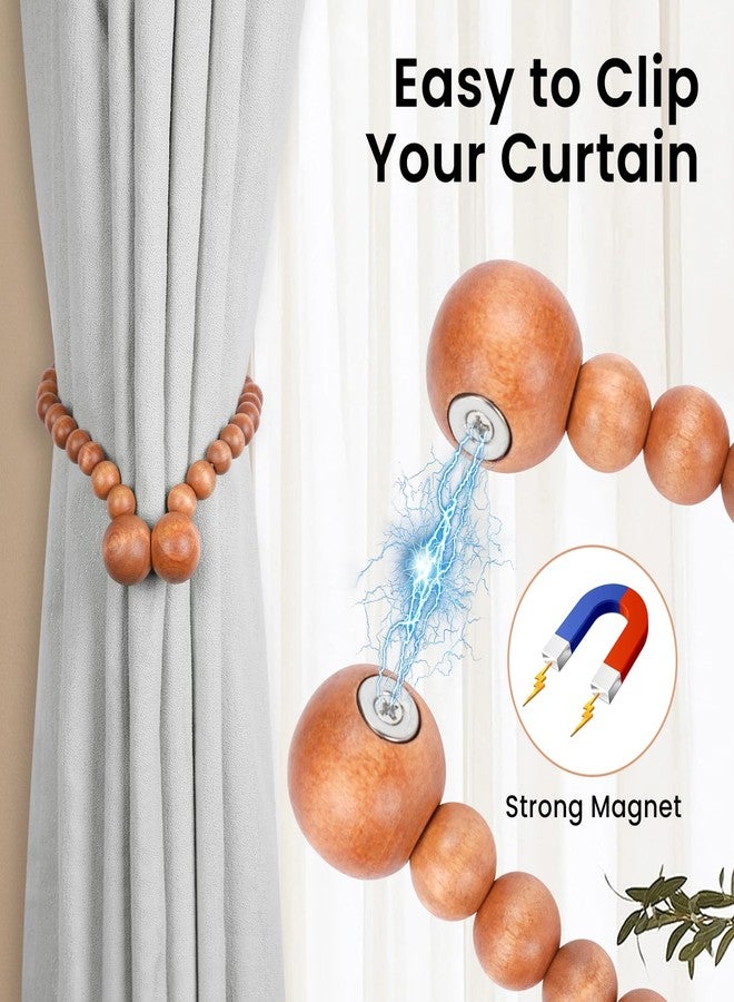 KLOGTSIND Magnetic Curtain Tiebacks, Curtain Tie Backs for Curtains 4 Pack, Wood Bead Curtain Tiebacks, Curtain Holders for Boho Bedroom Decor, Baby Nursery Decor, Farmhouse Decor - Image 2