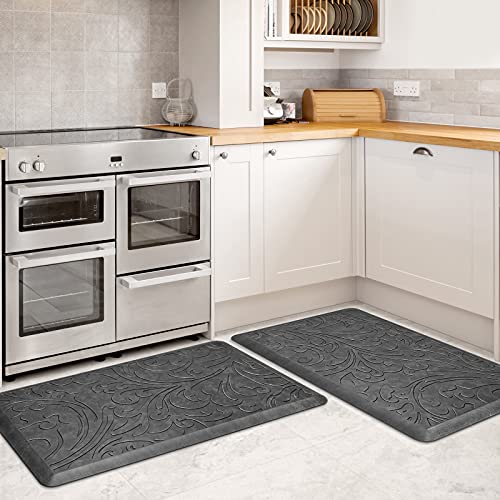 KMAT 2PCS Kitchen Mat Cushioned AntiFatigue Floor MatWaterproof NonSlip Standing MatErgonomic Comfort Floor Mat Rug for HomeOfficeSinkLaundryDesk173x28173x28Grey