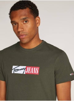 Men's Signature Logo Slim T-Shirt - Cotton, Green - pzsku/Z8D021488DFFB0AD91875Z/45/_/1738050833/21db9436-7632-4903-ae9a-4ccf0159c75e