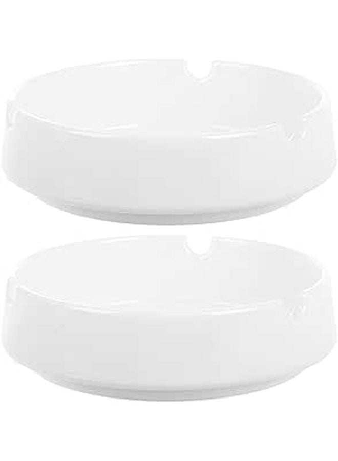 White Melamine Ashtray Set 2pcs Unbreakable Portable Ash Holder Indoor Outdoor Use - Image 1