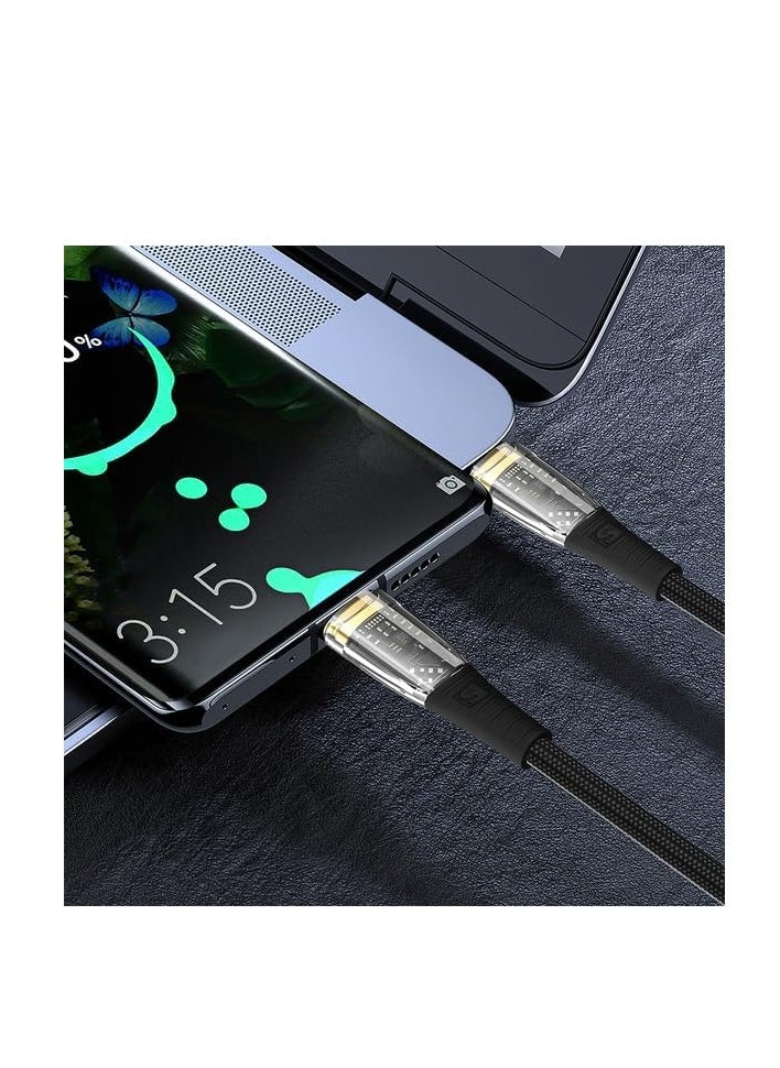 SWITCH C-B210TR كابل شفاف C إلى C 100 وات أسود لـ Xiaomi 10 Huawei Samsung 5A شاحن شحن سريع USBC كابل بيانات USB-C سلك سلك من النوع C (1M، C إلى C 100W، أسود)