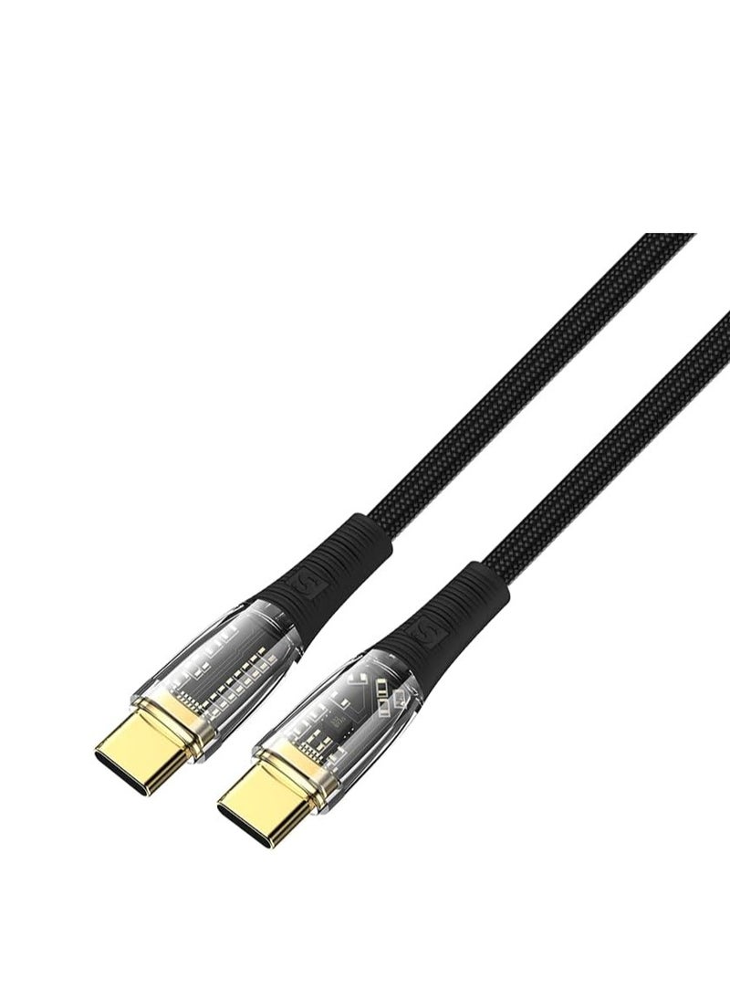 SWITCH C-B210TR كابل شفاف C إلى C 100 وات أسود لـ Xiaomi 10 Huawei Samsung 5A شاحن شحن سريع USBC كابل بيانات USB-C سلك سلك من النوع C (1M، C إلى C 100W، أسود)
