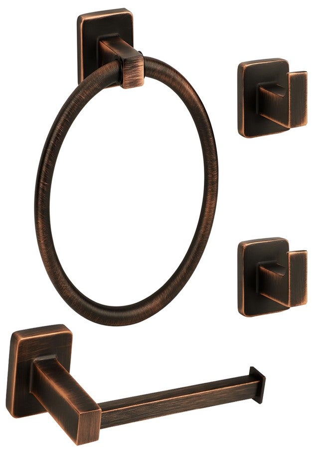 Ntipox 4 Pieces Oil Rubbed Bronze Bathroom Hardware Accessories, Include Hand Towel Ring, Toilet Paper Holder and 2 Robe Towel Hooks,Bronze Bathroom Hardware Set - Image 1