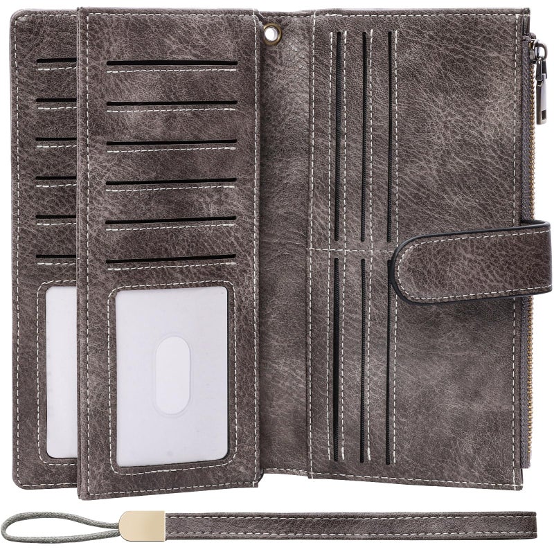 XINNSTAR Womens Wallet RFID Blocking Large Capacity Credit Card Holder Long Purses for Women with Wristlet Pocket ID Window - Image 1