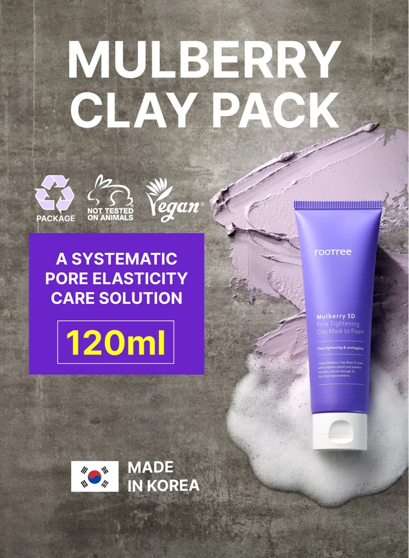 rootree Mulberry 5D Pore Tightening Clay Mask to Foam - Korean Skincare, Cleansing, Blackhead Removal, Vegan & Cruelty Free