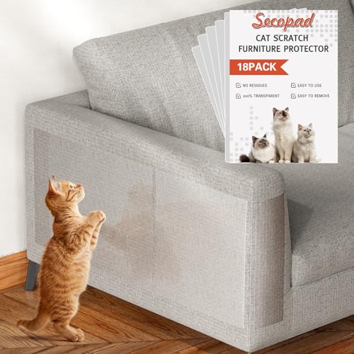 Secopad 18 PCS Large Cat Scratch Furniture Protector Transparent Couch Protector from Cat Claws SingleSided Self Adhesive Anti Pet Deterrent Sofa Cover 17IN - Image 1