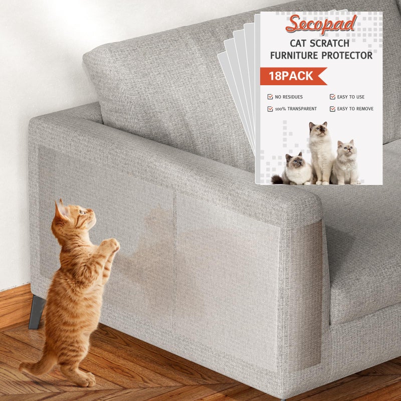 Secopad 18 PCS Large Cat Scratch Furniture Protector Transparent Couch Protector from Cat Claws SingleSided Self Adhesive Anti Pet Deterrent Sofa Cover 17IN - Image 2