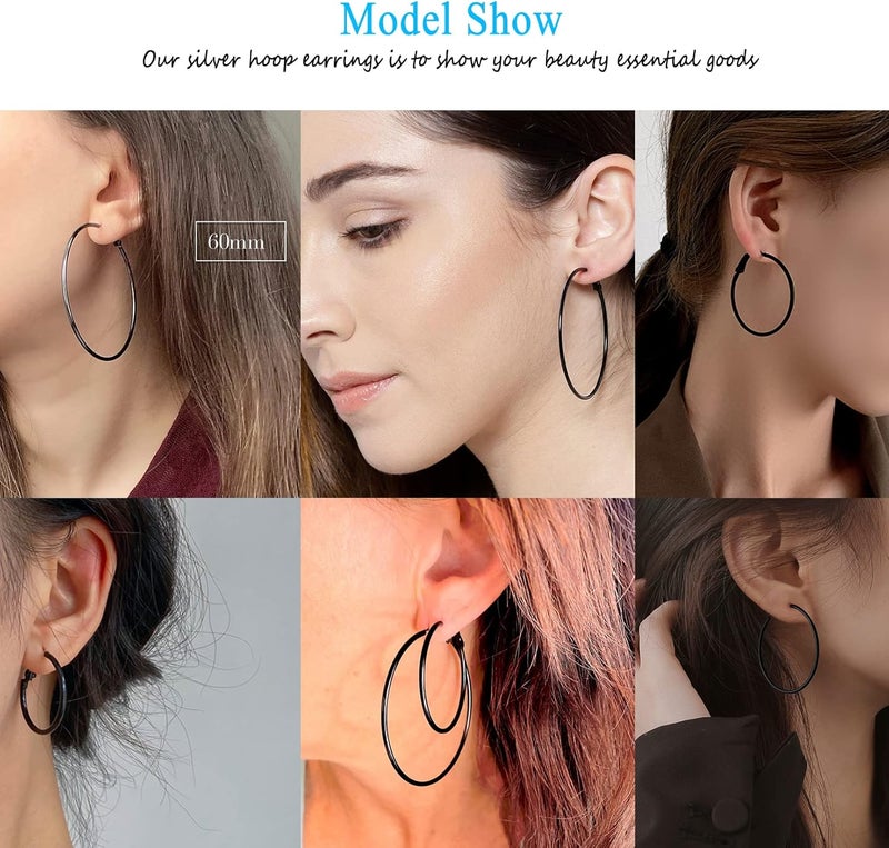 CERSLIMO 4 Pairs Silver Hoop Earrings for Women- 925 Hypoallergenic Sterling Silver Hoop Earrings Set,Large Minimalist Silver Hoops Gifts(30MM 40MM 50MM 60MM) - Image 5