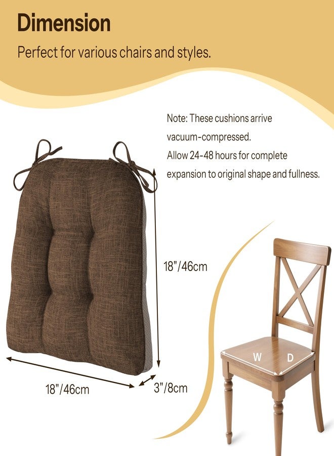 FlyGulls Chair Cushions for Dining Chairs 2 Pack Non Slip Kitchen Chair Cushions 18"x18"x3" Turfted Chair Pads Comfortable and Soft Seat Cushion with Ties (2, Coffee) - Image 2