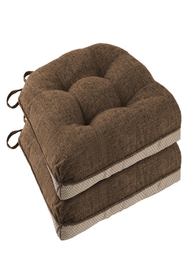 FlyGulls Chair Cushions for Dining Chairs 2 Pack Non Slip Kitchen Chair Cushions 18"x18"x3" Turfted Chair Pads Comfortable and Soft Seat Cushion with Ties (2, Coffee) - Image 1