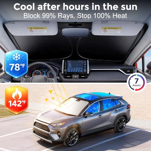DooGooCoo [Upgrade] DooGooCoo Windshield Sun Shade - Medium, Sunshade for Car Windshield [100% Sunlight & UV Block] Car Sun Shade Windshield Protect & Keep Car Cooler Foldable Front Windshield Shade (64x32 in) - Image 4