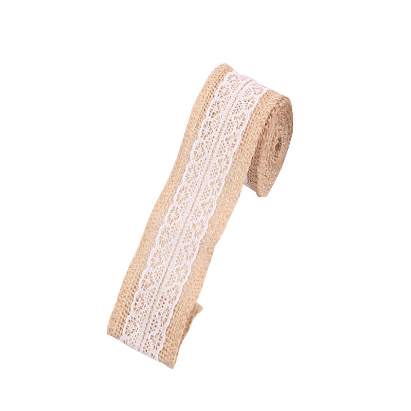 2m 50mm Width DIY Handmade Lace Linen Roll Natural Burlap Rolls for Wedding Present Gift Home Decoration Crafts Lace Linen - Image 1