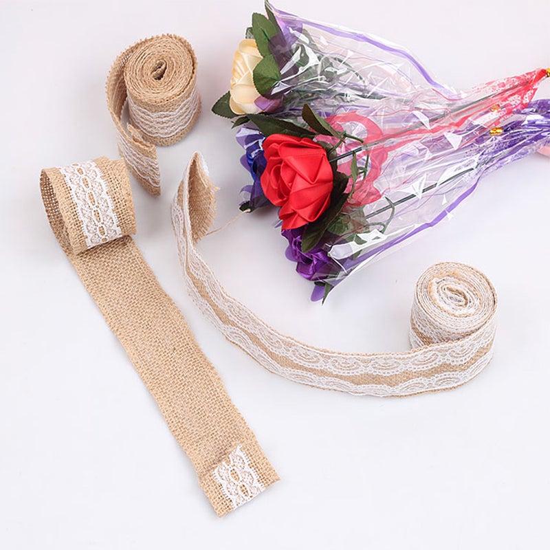 2m 50mm Width DIY Handmade Lace Linen Roll Natural Burlap Rolls for Wedding Present Gift Home Decoration Crafts Lace Linen - Image 2