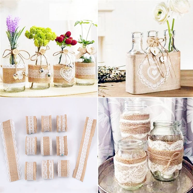2m 50mm Width DIY Handmade Lace Linen Roll Natural Burlap Rolls for Wedding Present Gift Home Decoration Crafts Lace Linen - Image 3