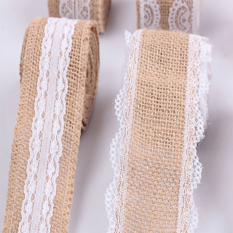 2m 50mm Width DIY Handmade Lace Linen Roll Natural Burlap Rolls for Wedding Present Gift Home Decoration Crafts Lace Linen - Image 4