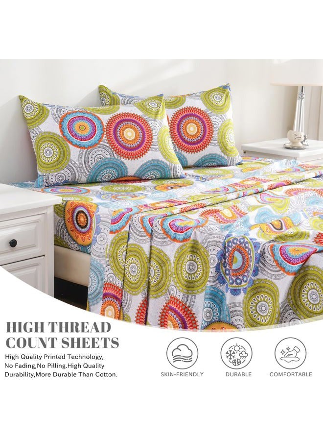 Bedlifes Queen Sheet Set Printed Sheets Ultra Soft Patterned Sheet Set Deep Pocket Flat Sheet& Fitted Sheet& Pillowcases 100% Microfiber 4 Piece Queen Size Multicolor Mandala - Image 3