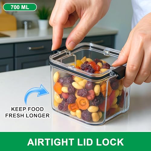 Eightiz (Pack of 8 Fridge Storage Containers Plastic Boxes with Airtight Lids,Freezer Safe,Refrigerator Organizer for Vegetables, Fruits, Kitchen organization accessories (700 ml,Transparent) - Image 2
