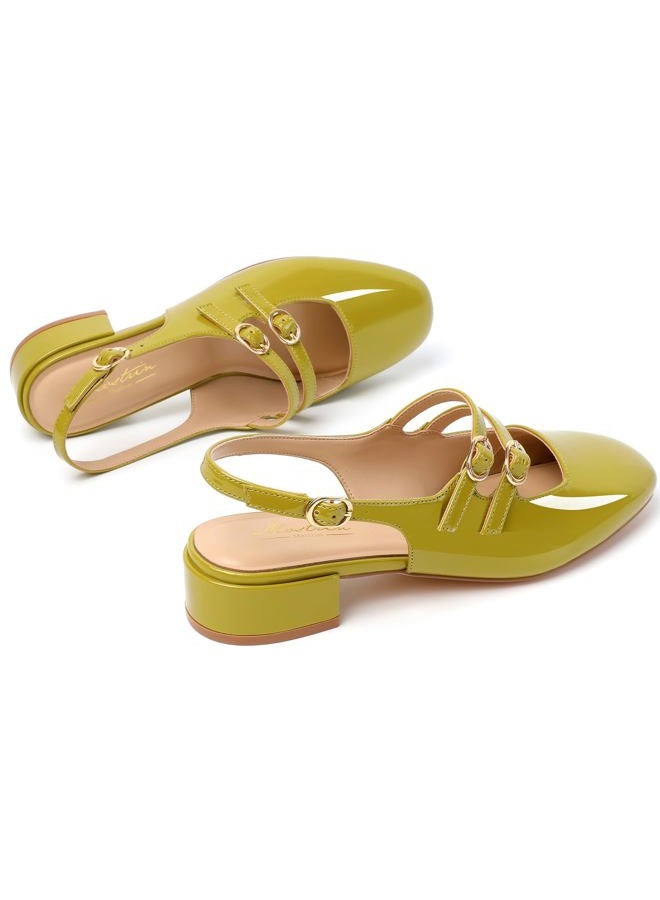 Mostrin Mary Jane Shoes Women Slingback Chunky Low Heels for Women Closed Rounded Toe Ankle Strap Pumps Daily Wedding Party Dress Shoes, Green, 7 - Image 5